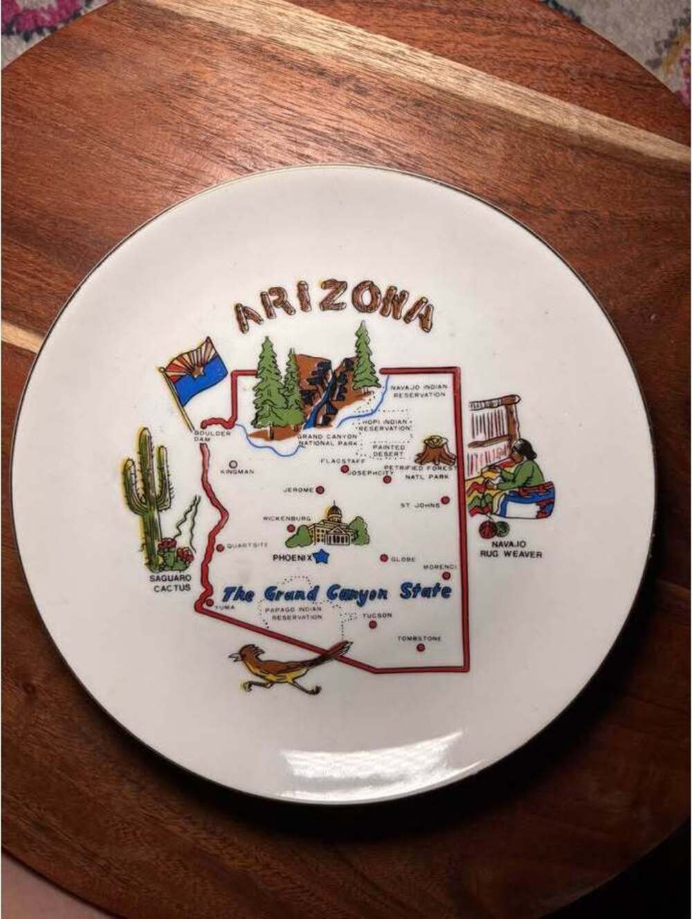 Vintage Arizona Map Decorative Plate 7.5 inch